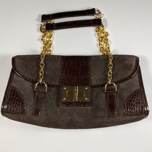 Lauren Ralph Lauren Brown Suede Purse Handbag Gold